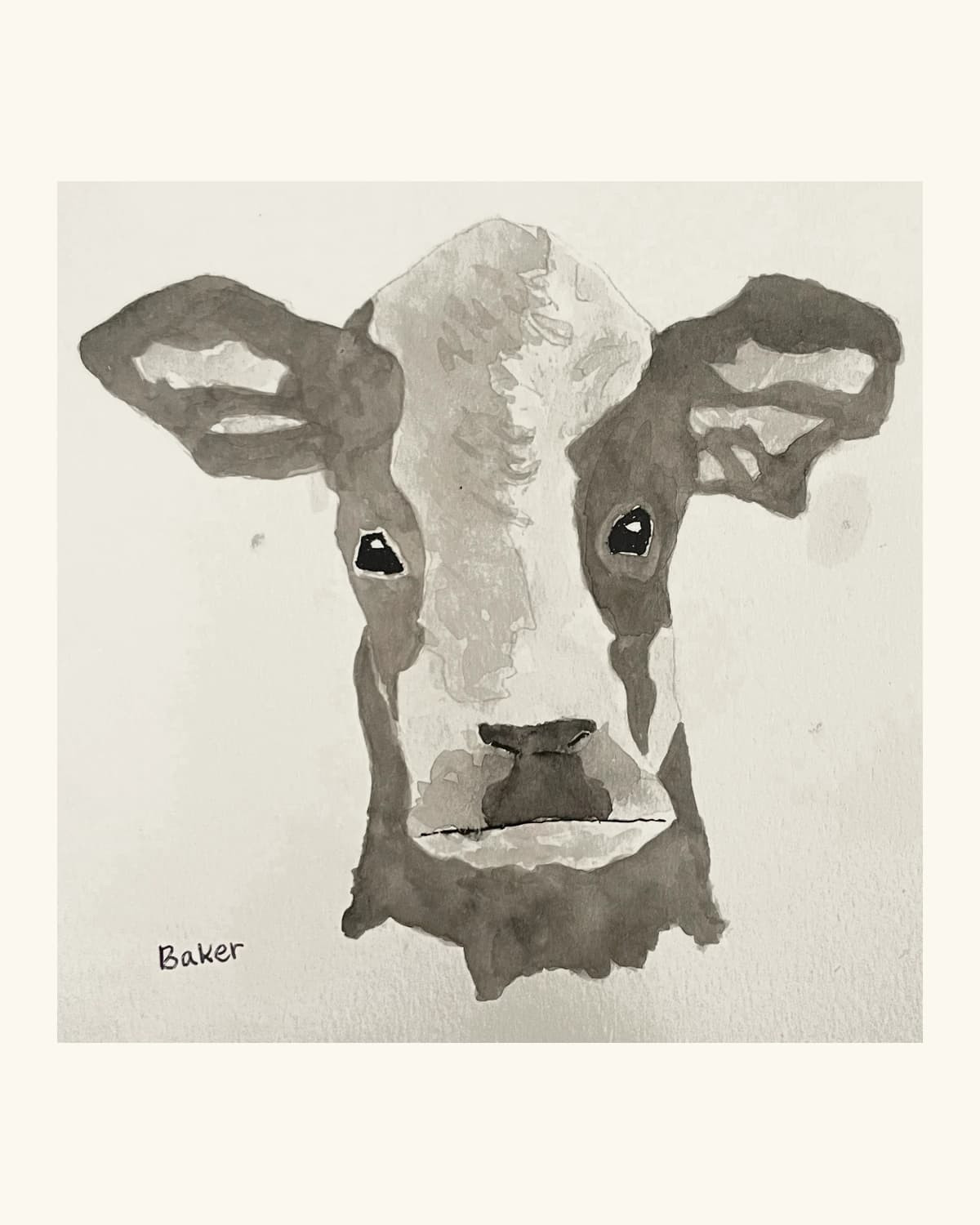 Watercolor portrait of a cow