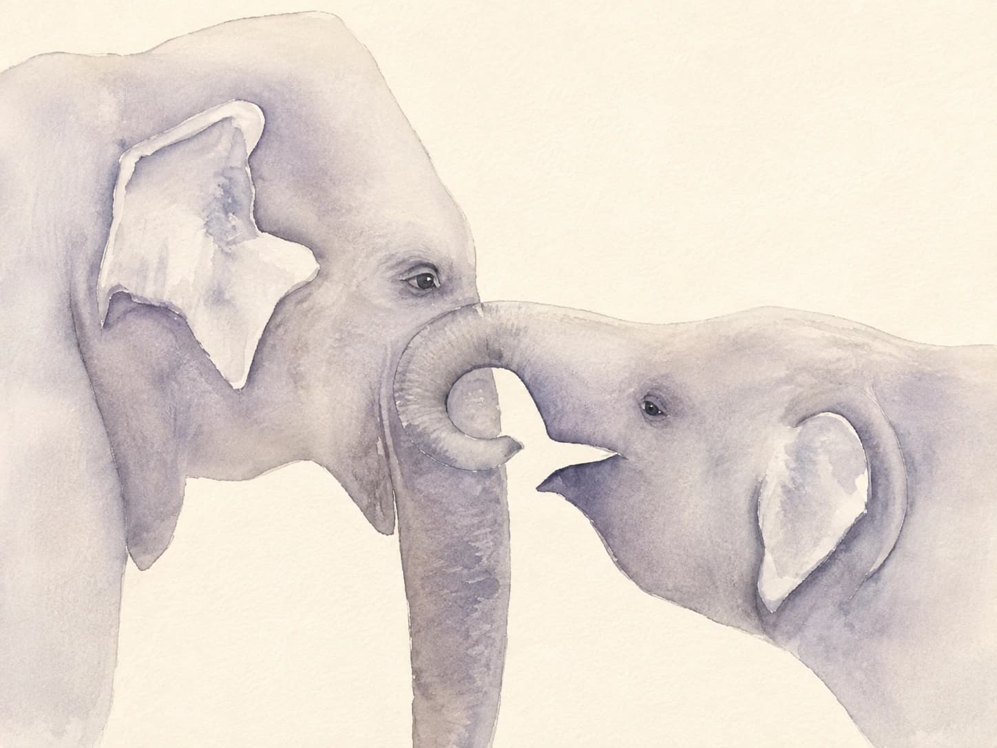 Watercolor painting of two elephants