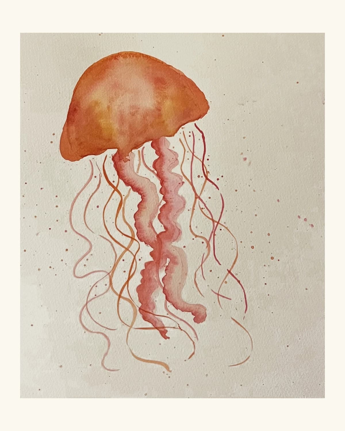 Watercolor painting of a red jellyfish