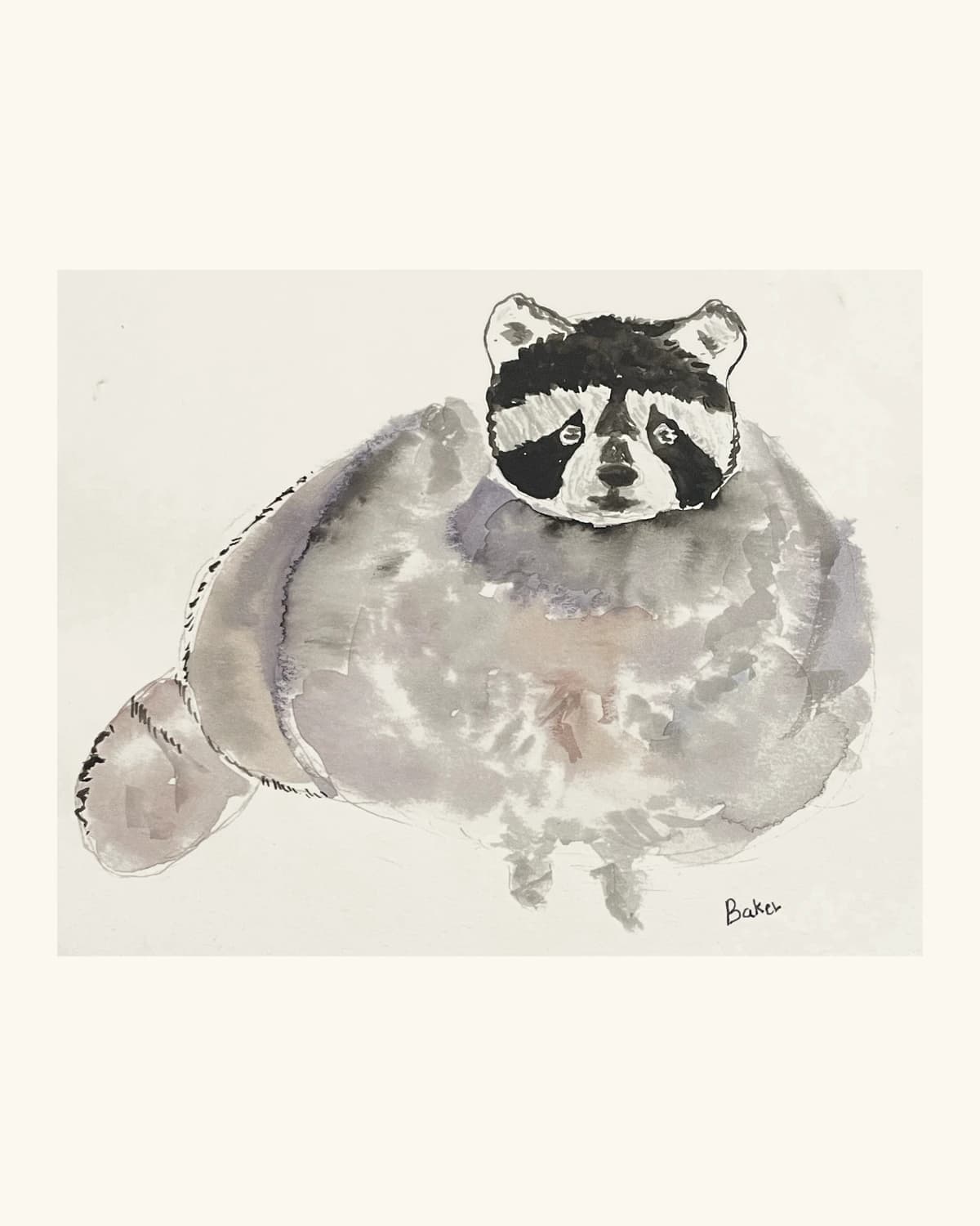Watercolor painting of a raccoon