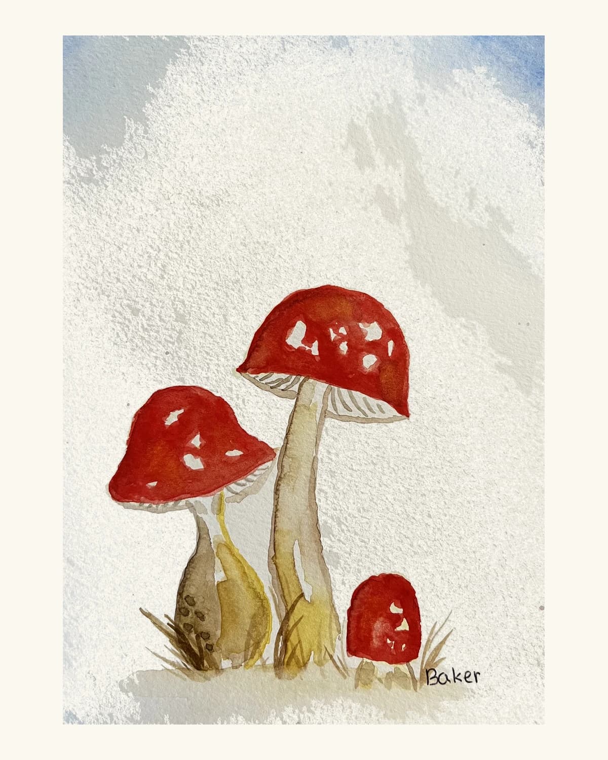 Watercolor painting of red mushrooms