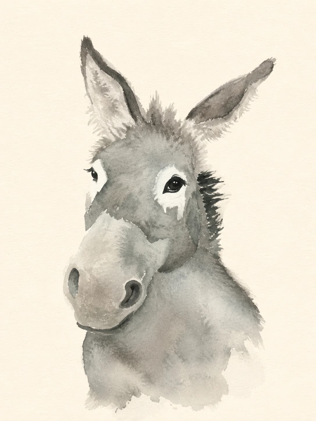 Watercolor portrait of a donkey