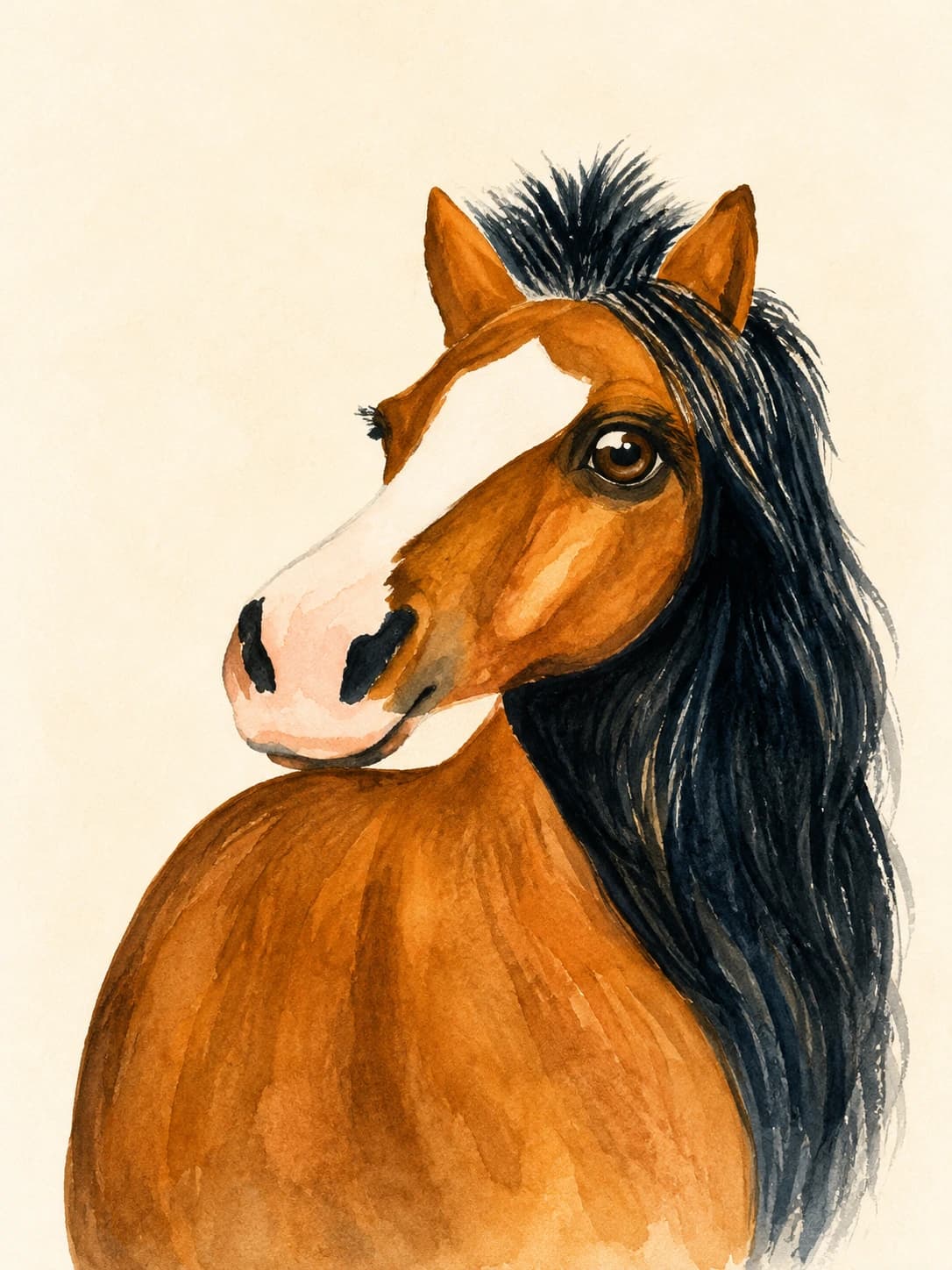 Whimsical watercolor horse painting