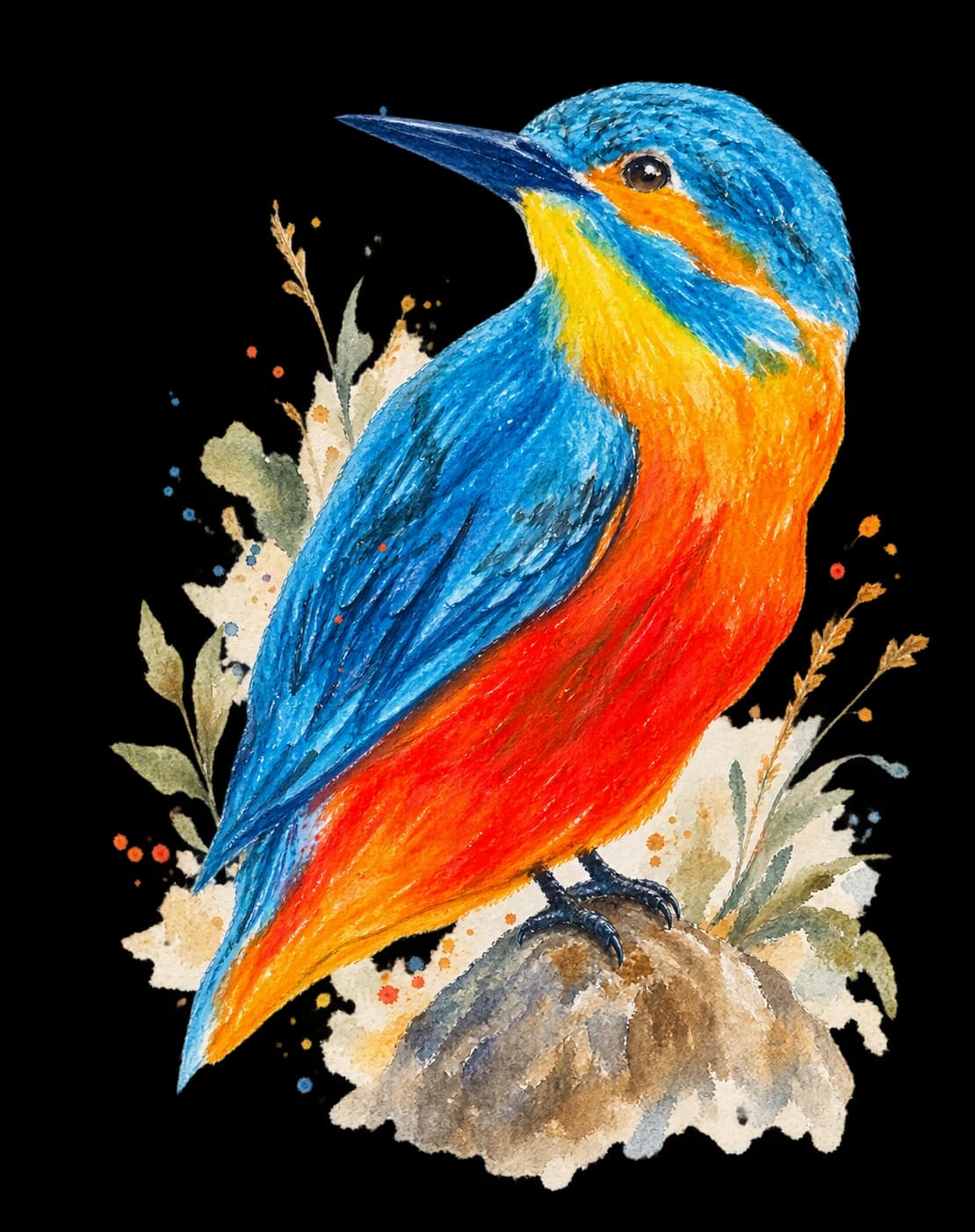Watercolor kingfisher inspired by Baker's original painting